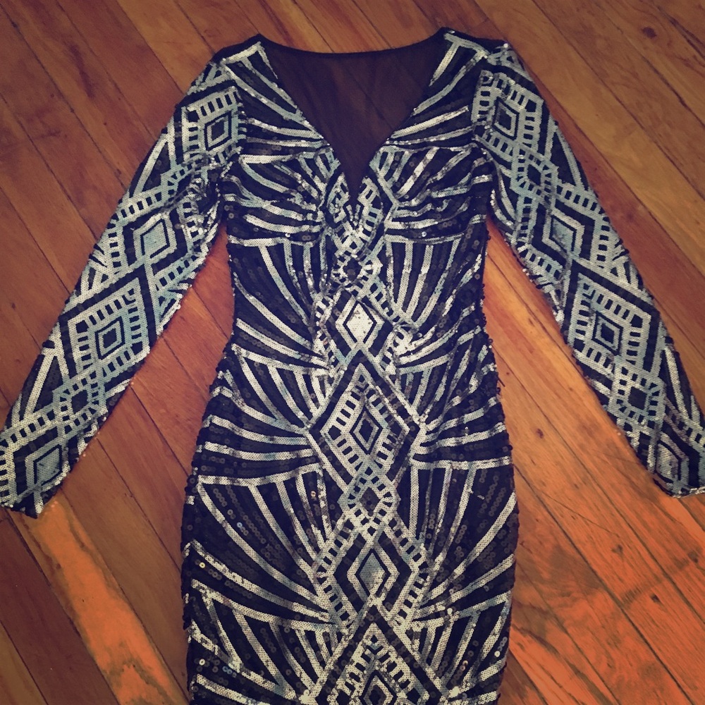 Fully-Sequined, Black and Silver Above the Knee
